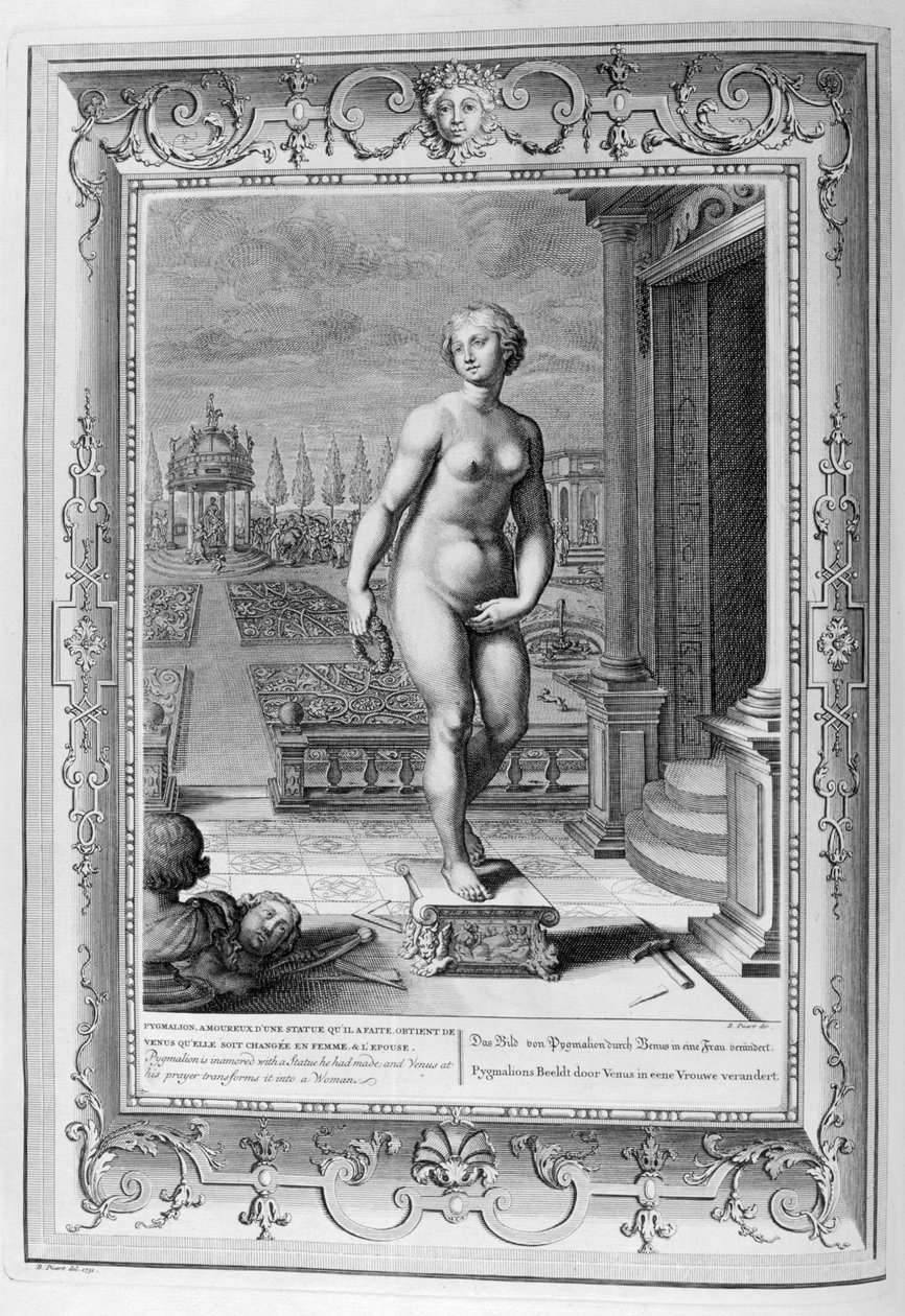 La scultura di Pigmalione (incisione) da Bernard Picart