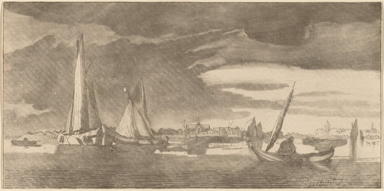Fiume con città, 1775 da Bernhard Schreuder