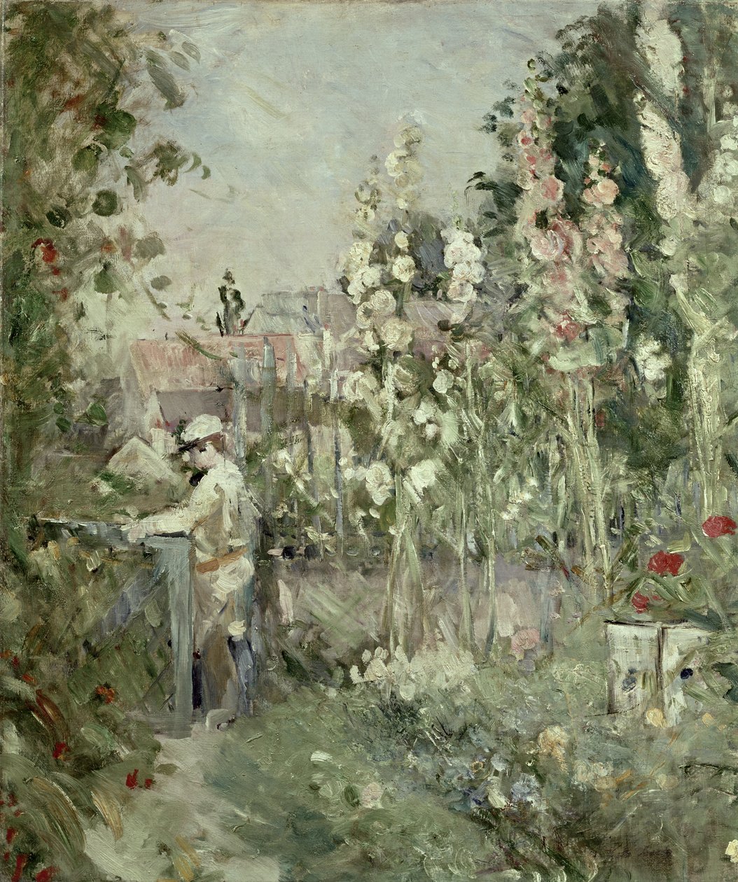 Ragazzo giovane tra gli alcea rosea da Berthe Morisot