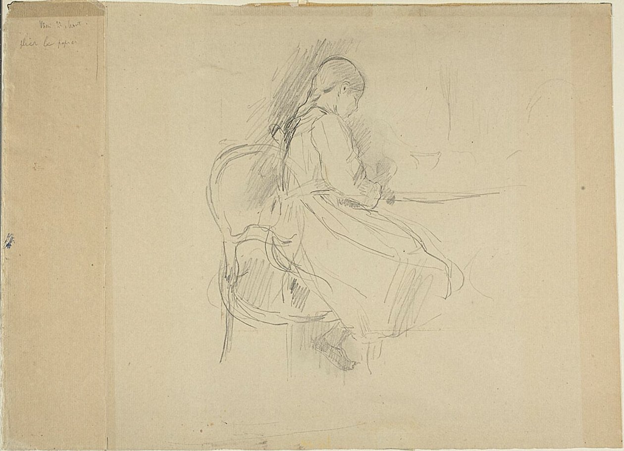 Giovane ragazza seduta a un tavolo da Berthe Morisot