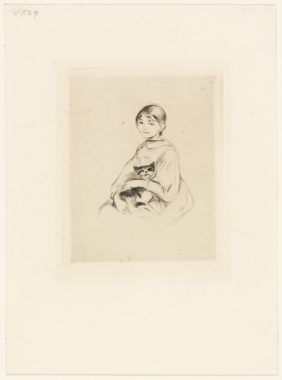 Giovane ragazza con gatto da Berthe Morisot
