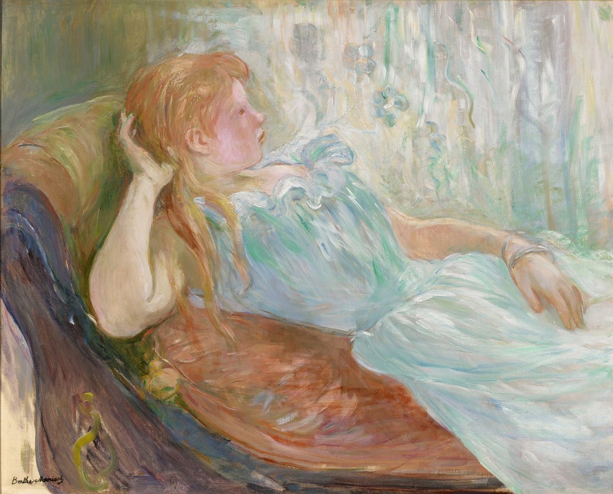 Giovane donna su un divano da Berthe Morisot