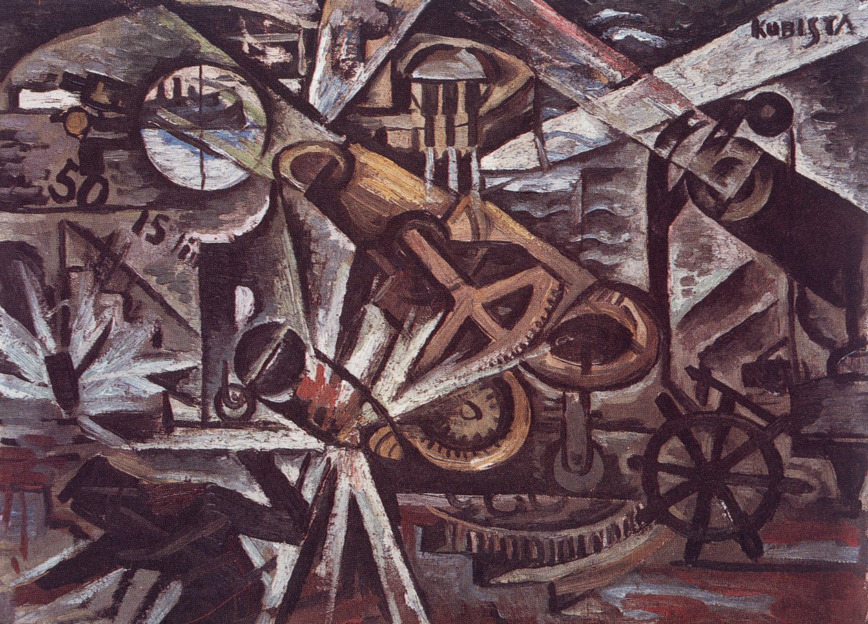 Artiglieria pesante in azione da Bohumil Kubišta