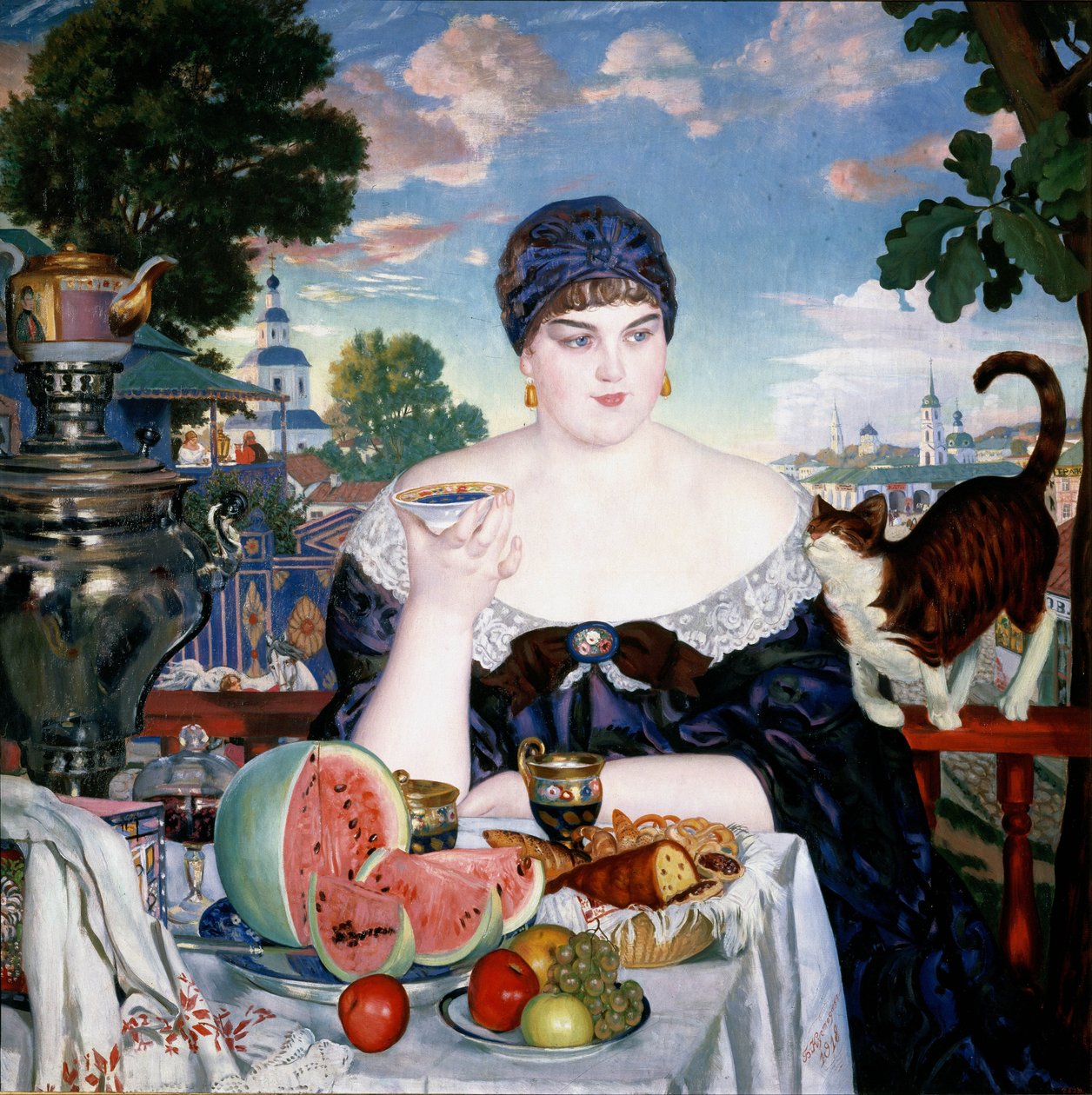 Moglie del mercante al tè da Boris Mikhailovich Kustodiev