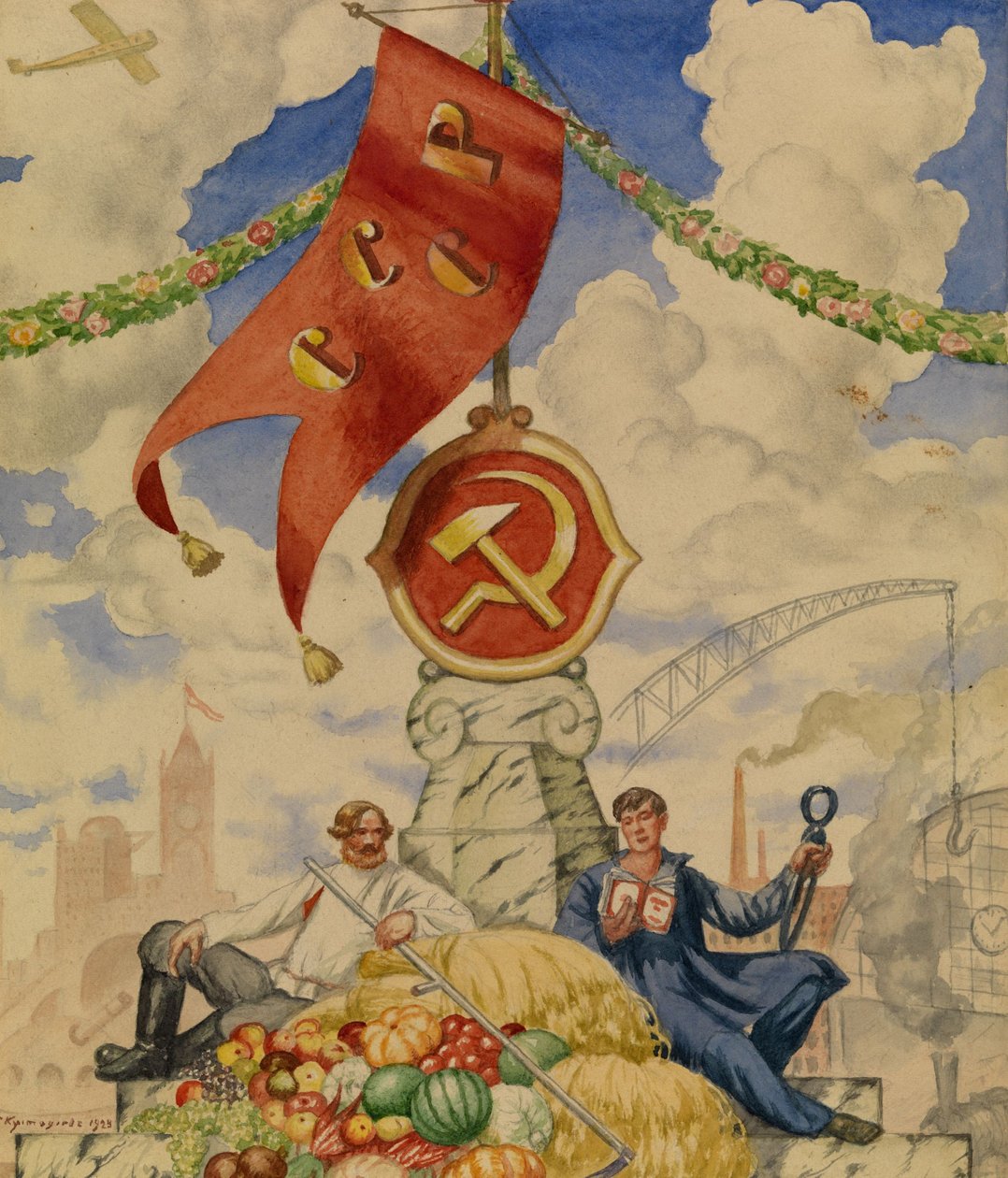 Operaio e contadino, 1923 da Boris Mikhailovich Kustodiev