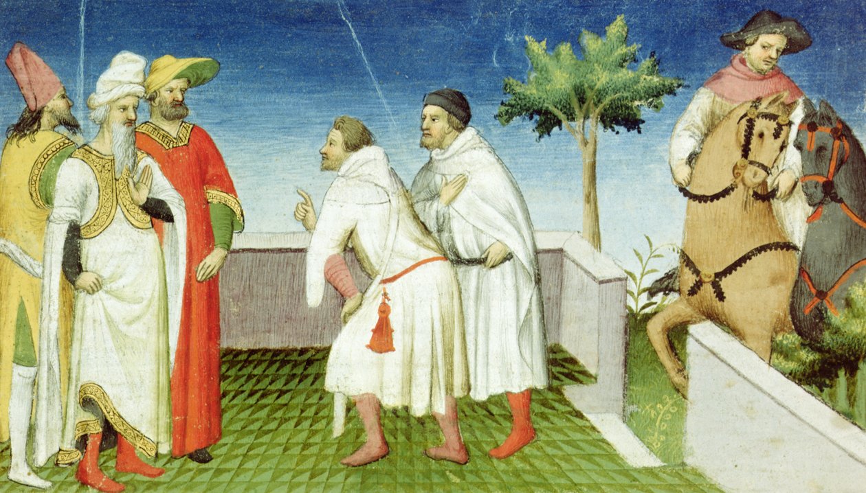 Nicolo, Marco e Matteo Polo che salutano il Gran Khan, Livre des Merveilles du Monde, circa 1410-12 da Boucicaut Master
