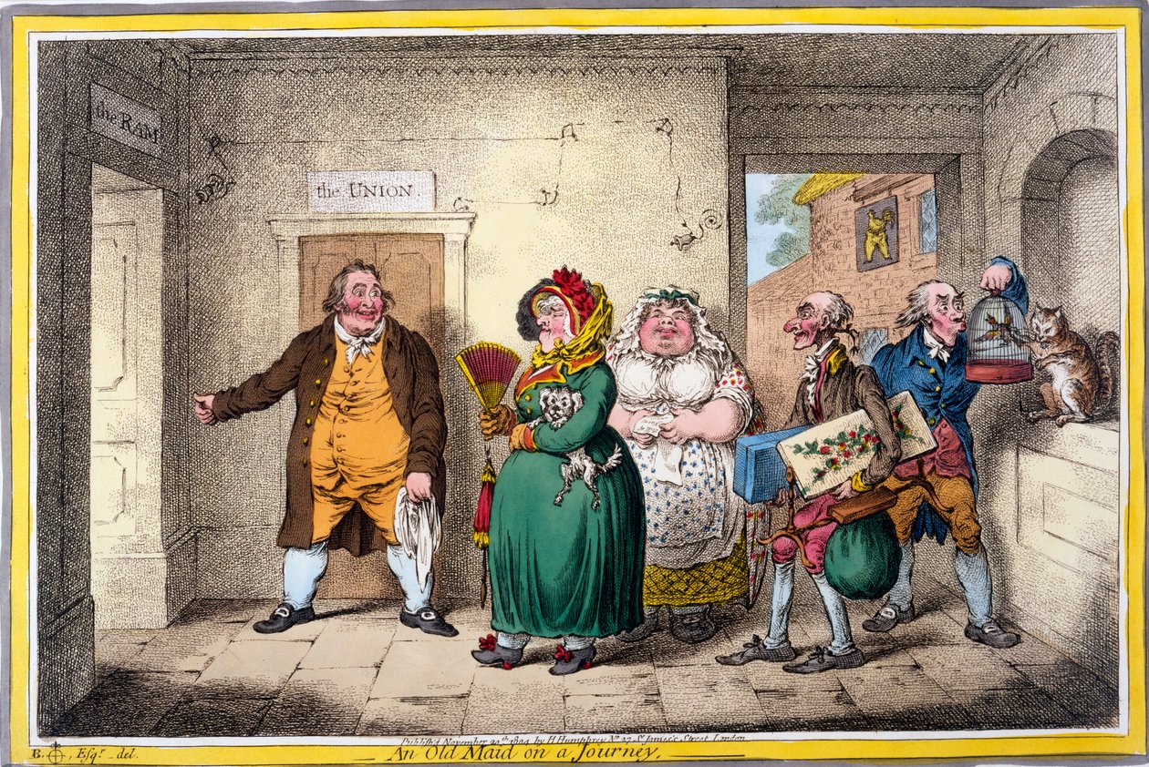 Una vecchia zitella in viaggio, stampa realizzata da James Gillray, 1804 da Brownlow North