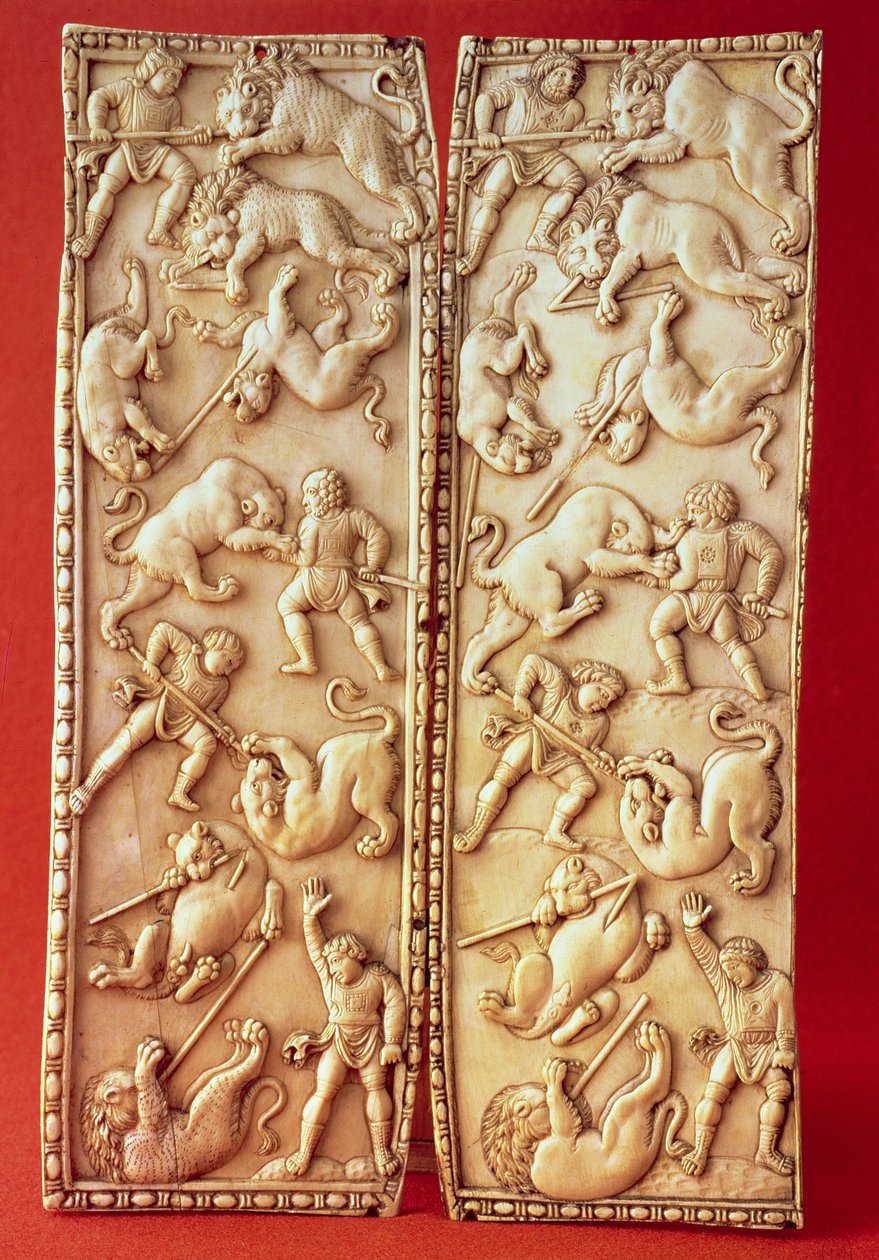 Dittico con una scena di caccia al leone da Byzantine