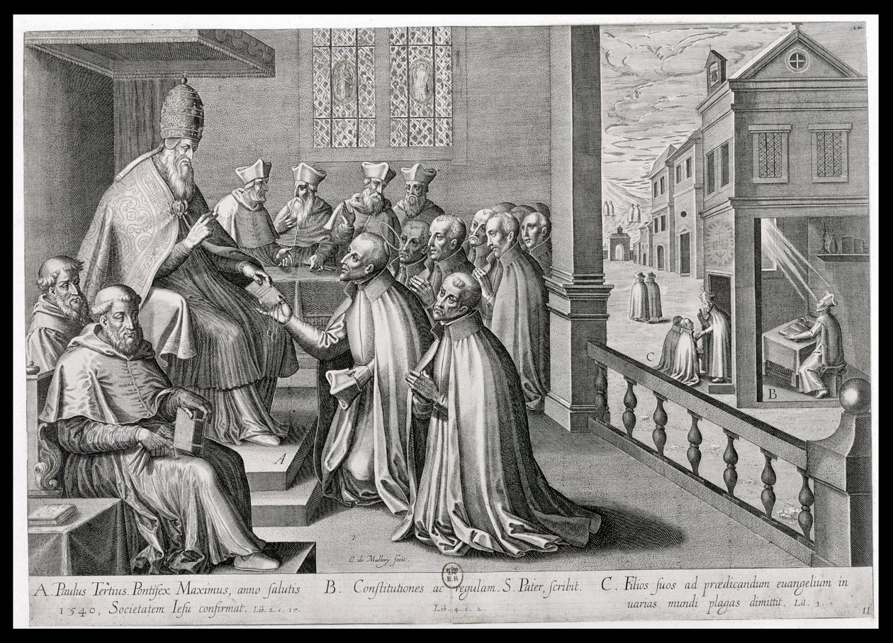 Papa Paolo III (1468-1549) riceve la Regola della Compagnia di Gesù, 1540 da C. Malloy