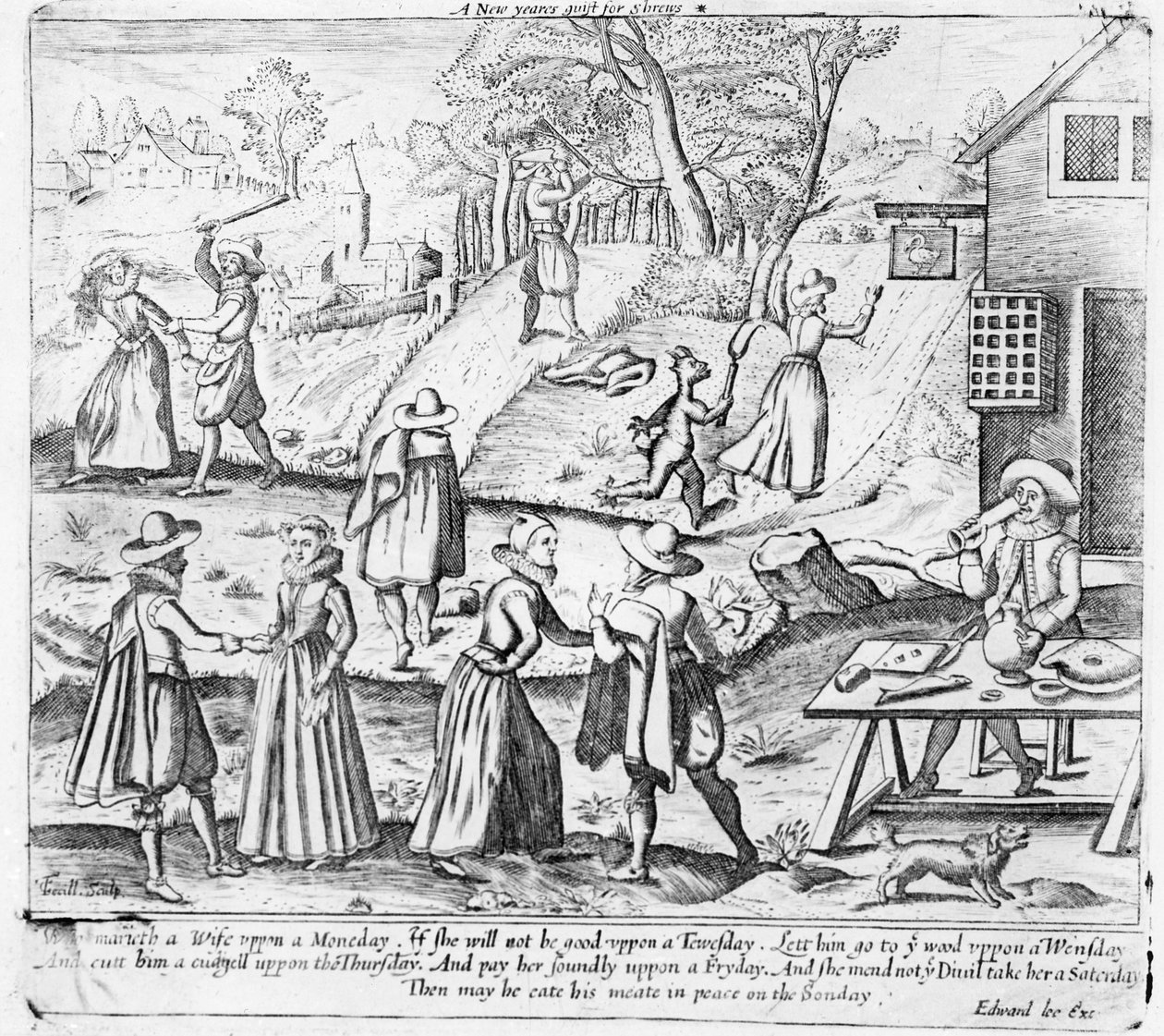 Un regalo di Capodanno per le bisbetiche, pub. da Edward Lee, c.1620 da C. Terill