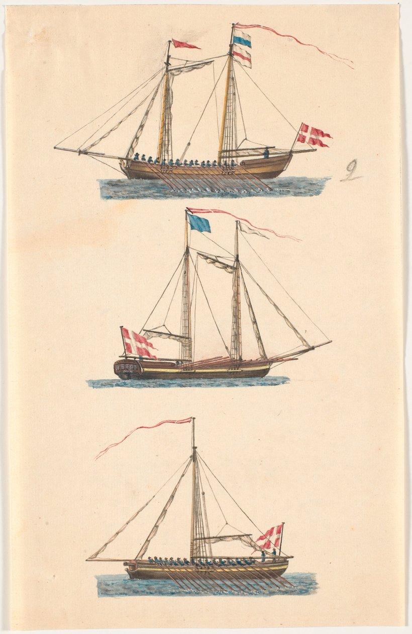 Tre Navi da Guerra con Bandiere Danesi. Åredrevne da C.A. Lorentzen