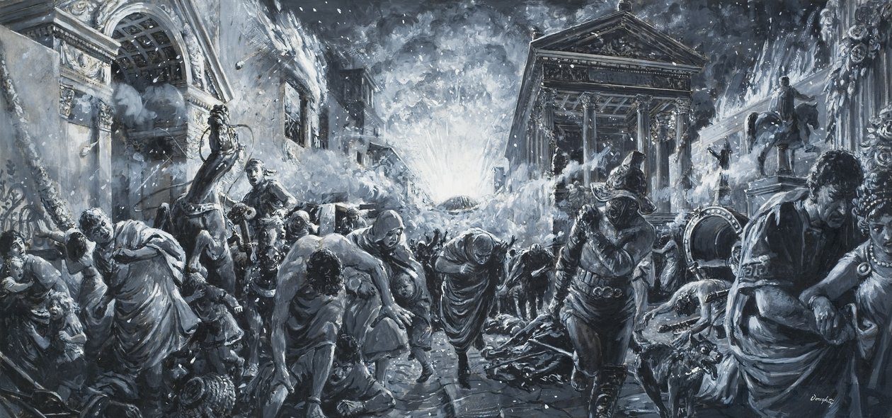La distruzione di una città (gouache su carta) da C.L. Doughty