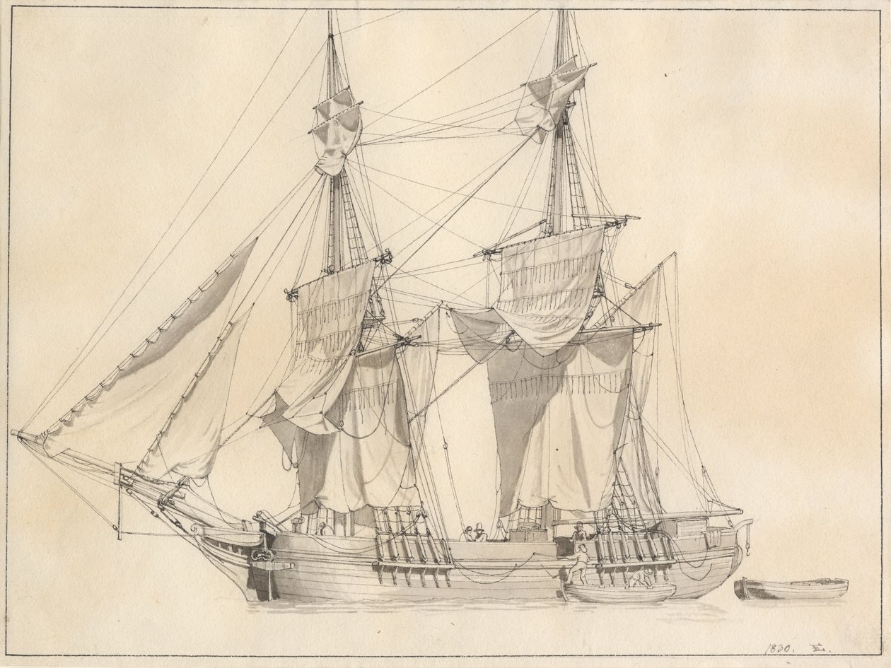 En brig tørrer sejl da Christoffer Wilhelm Eckersberg