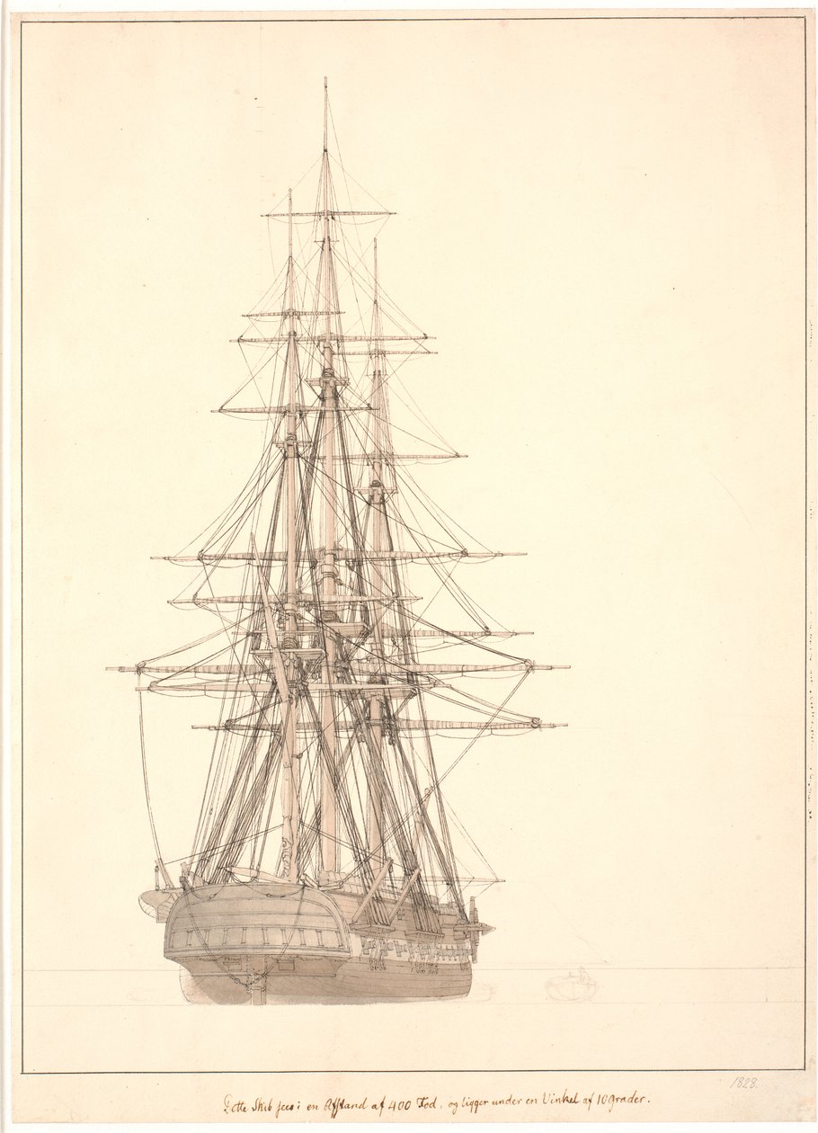 En fregat set agterfra da Christoffer Wilhelm Eckersberg
