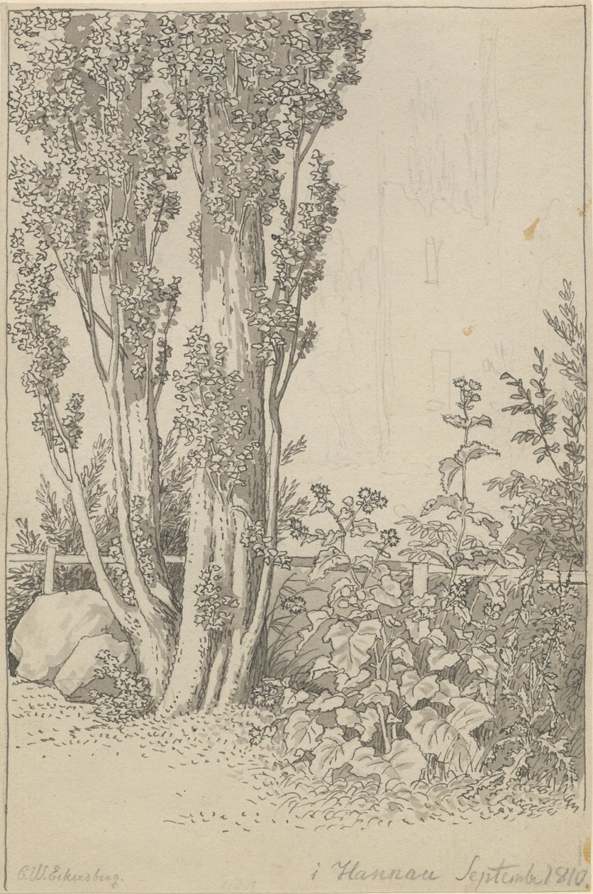 Pioppi e piante selvatiche a Hannau da Christoffer Wilhelm Eckersberg