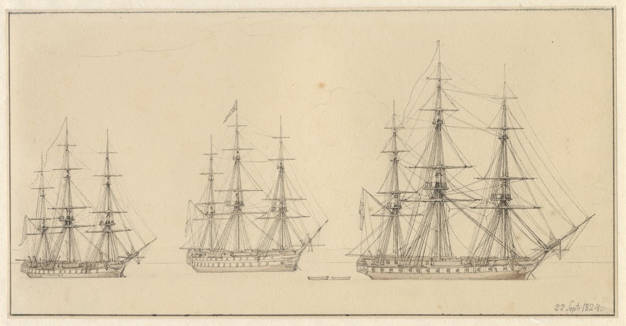 Tre Navi da Guerra Russe da Christoffer Wilhelm Eckersberg