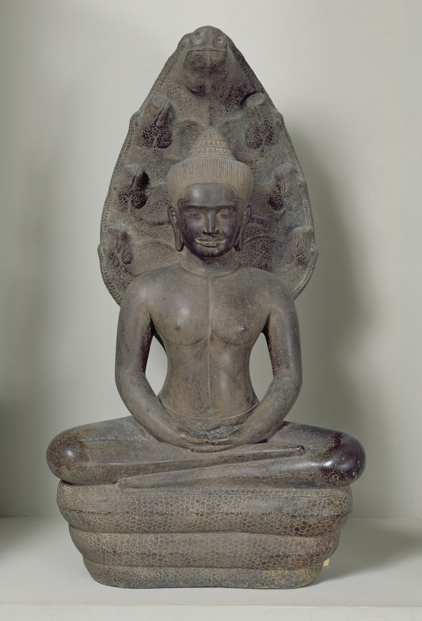 Buddha seduto in meditazione sul Naga, Angkor (bronzo) da Cambodian School