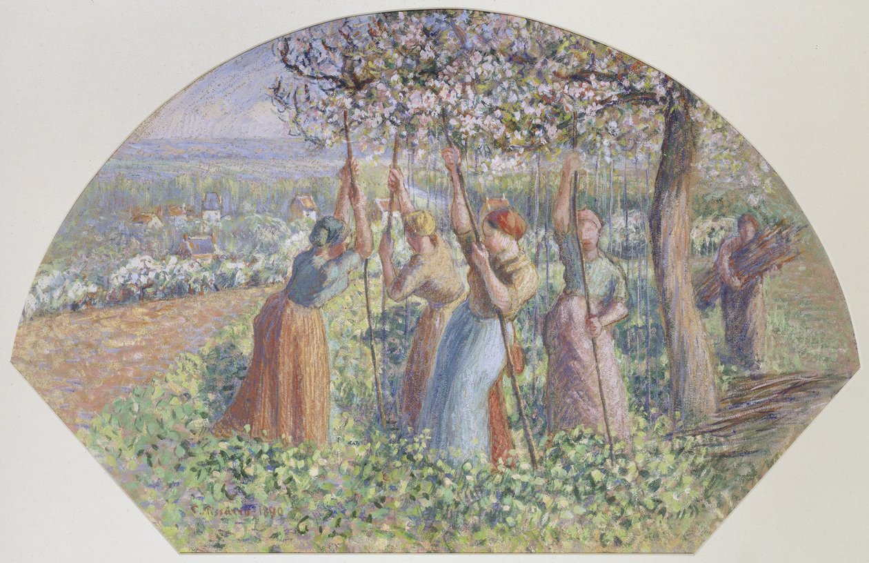 Progetto per un ventaglio: I piantatori di piselli, 1890 da Camille Jacob Pissarro