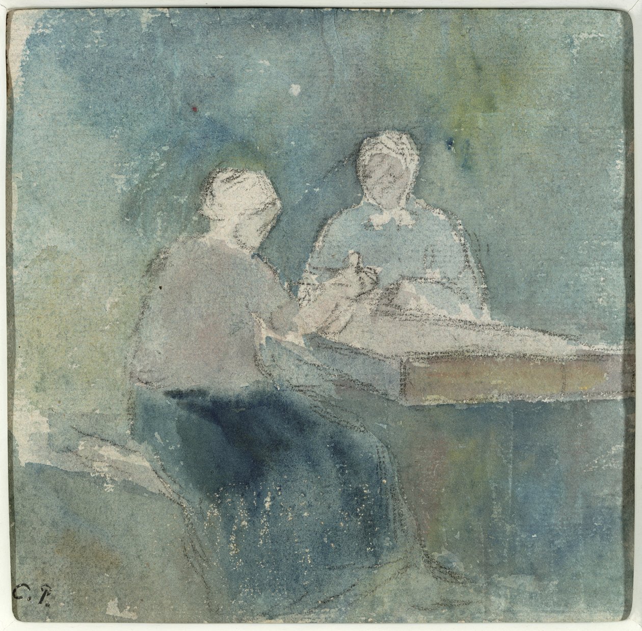 Due contadini al tavolo, c.1874 da Camille Jacob Pissarro