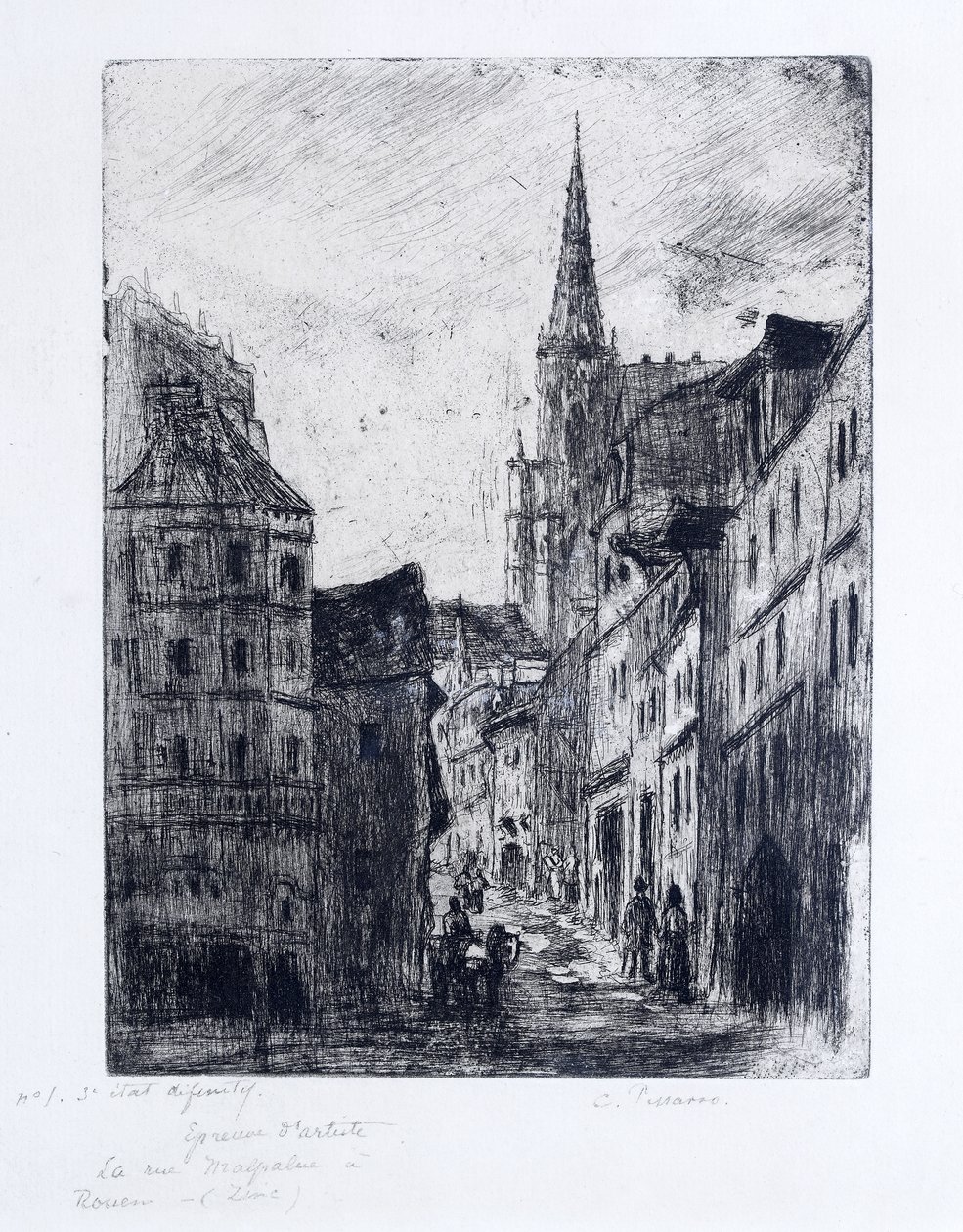 La Rue Malpalue a Rouen, c.1885 da Camille Jacob Pissarro