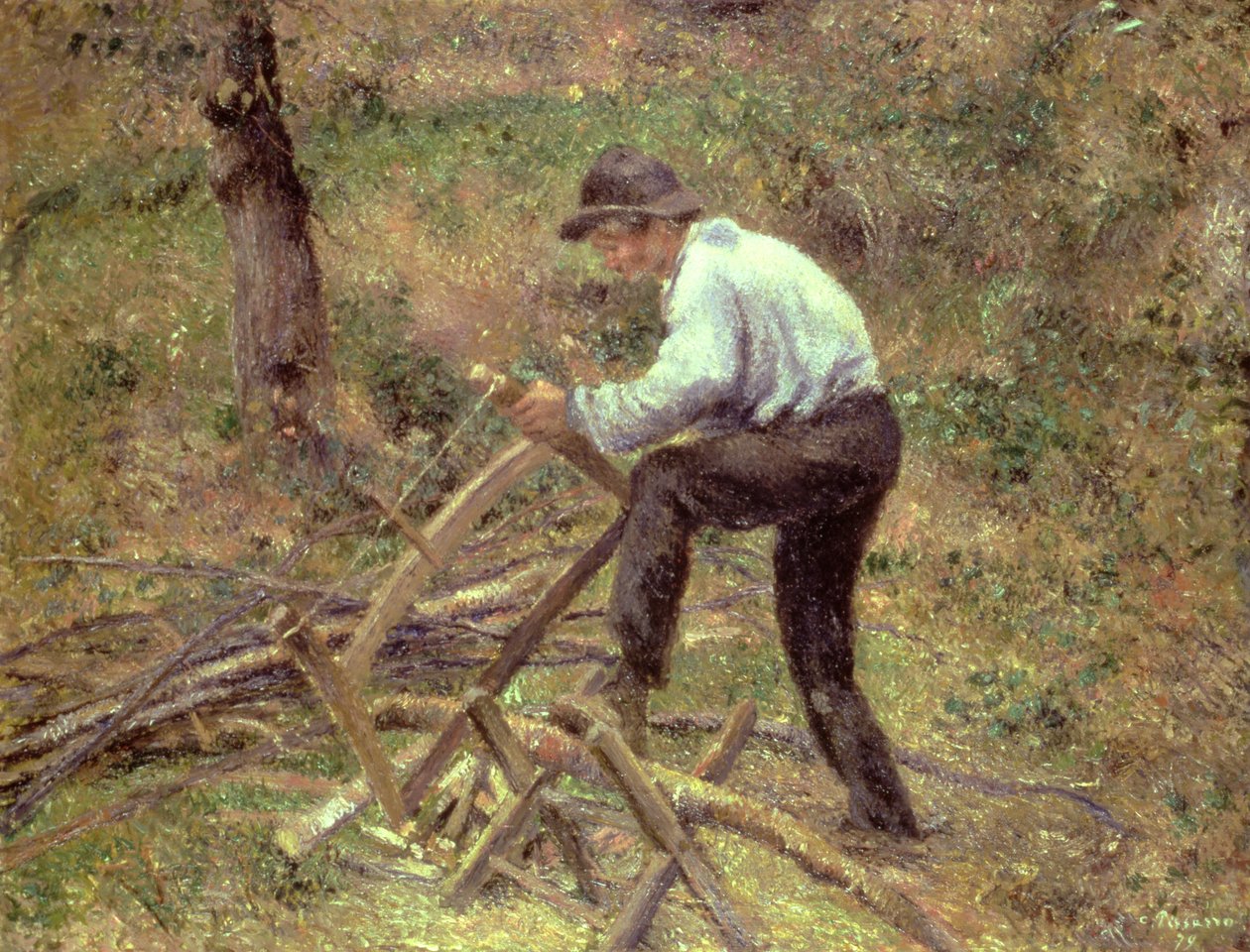 Pere Melon che sega legna, Pontoise, 1879 da Camille Jacob Pissarro