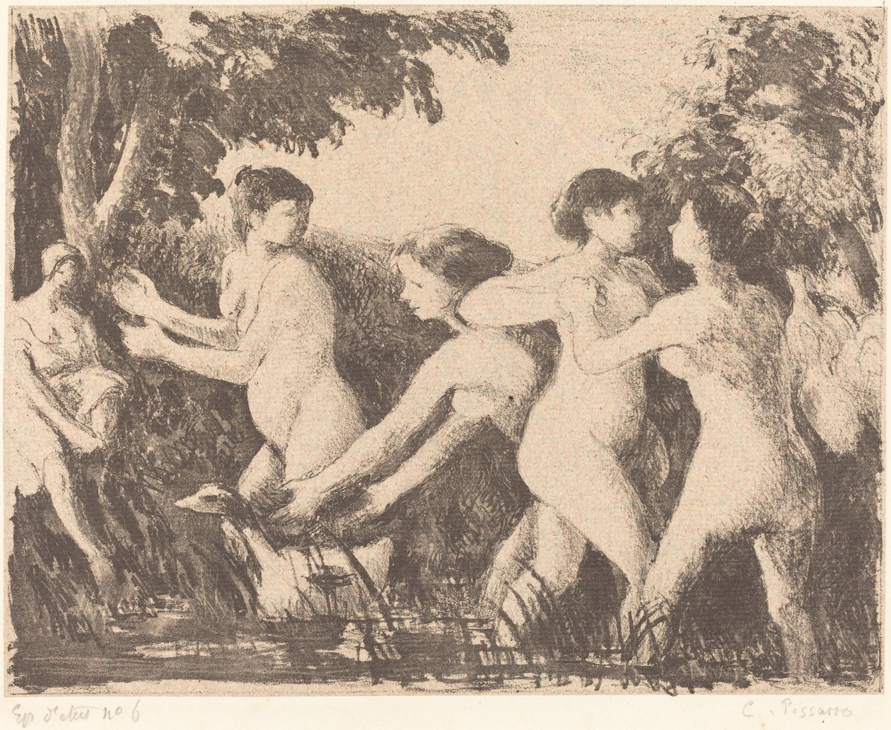 Bagnanti che lottano da Camille Pissarro