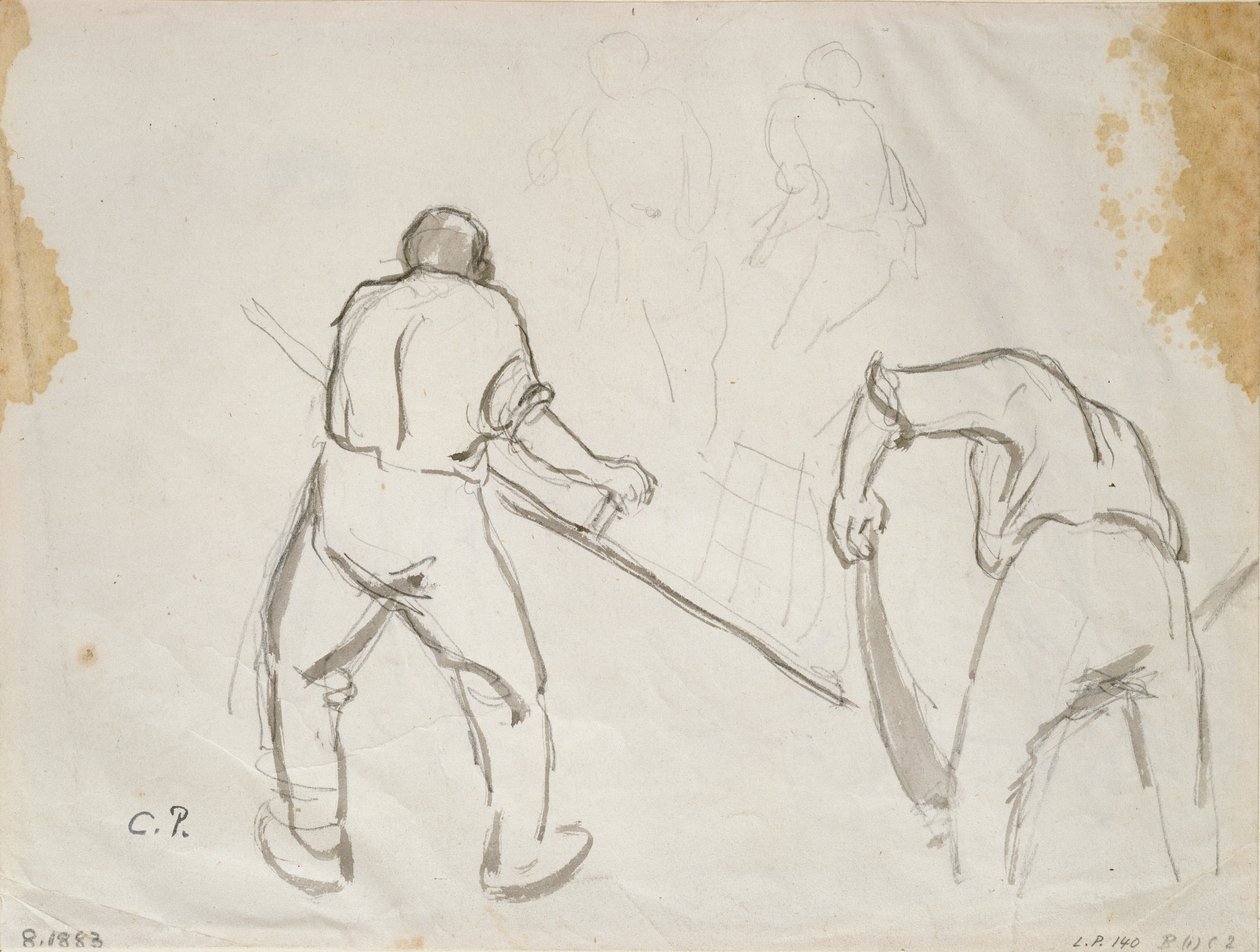 Tre studi di un mietitore maschio, c. 1870 da Camille Pissarro