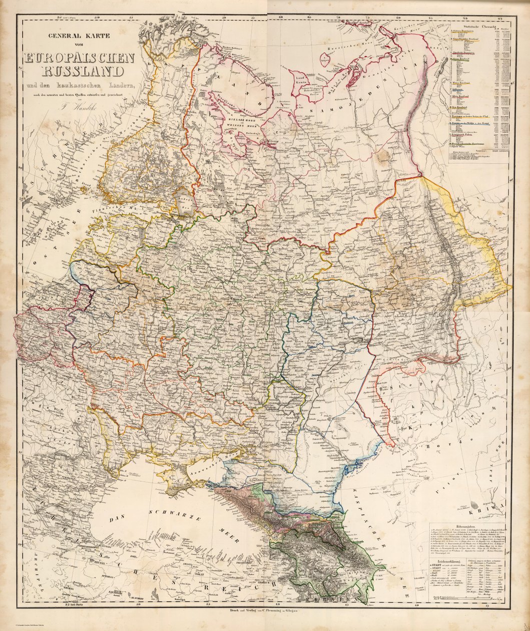 Carta generale della Russia europea e dei paesi caucasici da Carl Flemming