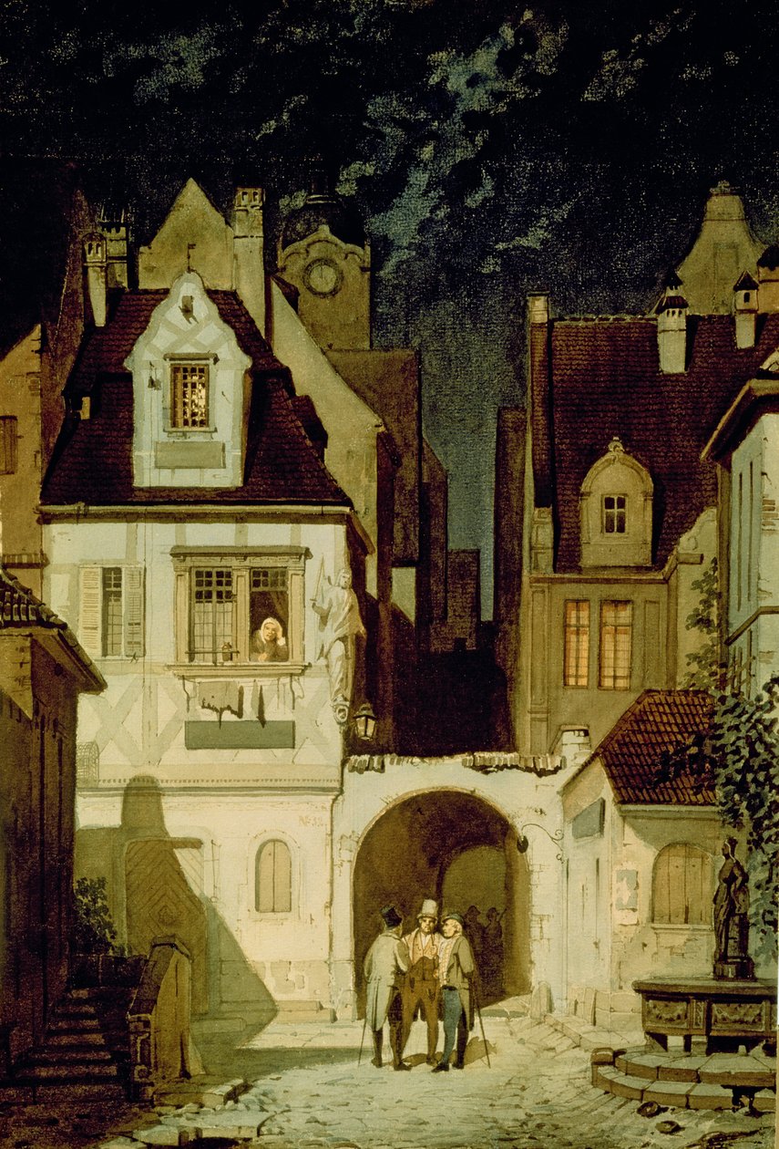 Un angolo di una città tedesca al chiaro di luna da Carl Spitzweg