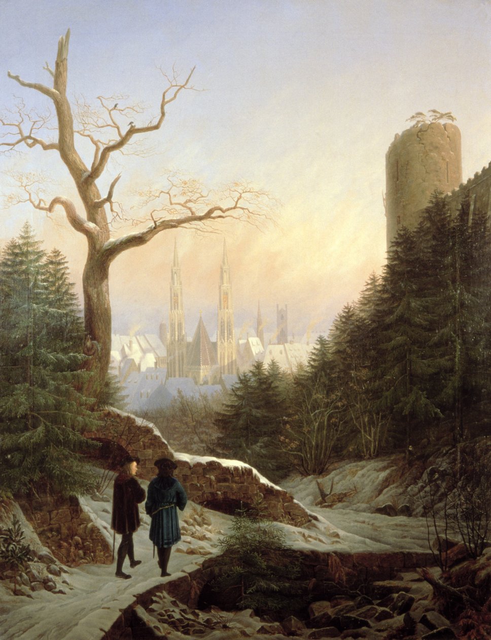 Paesaggio invernale con chiesa gotica, 1821 da Carl Wilhelm Goetzloff