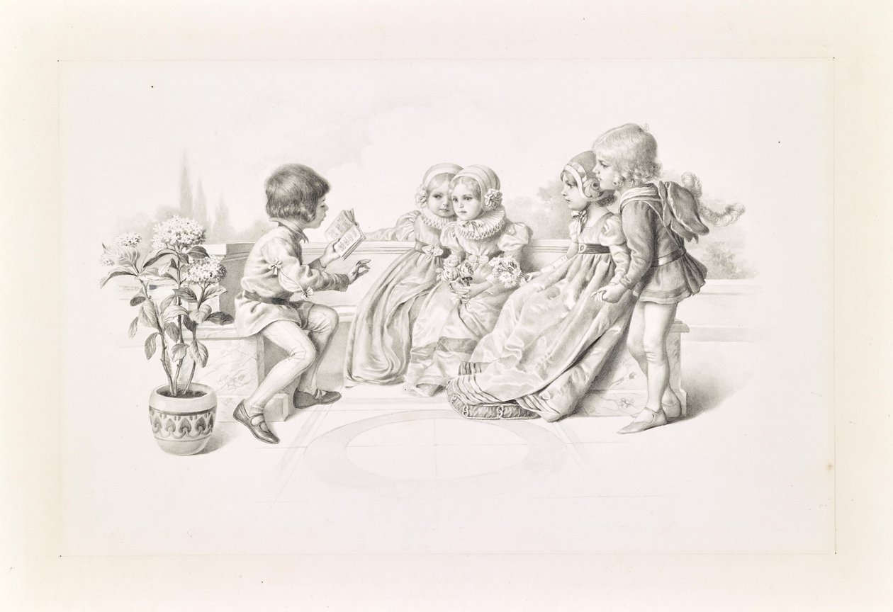 Bambini in costume medievale ascoltano un cantante da Carl Fröschl