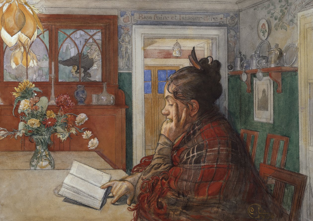 Karin che legge da Carl Larsson