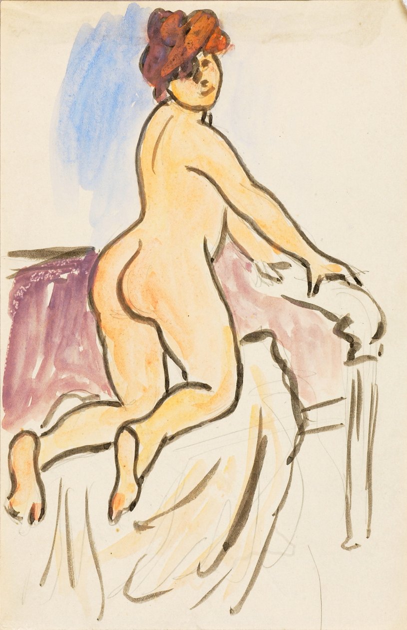 Nudo femminile che riposa in ginocchio sul letto da Carl Newman