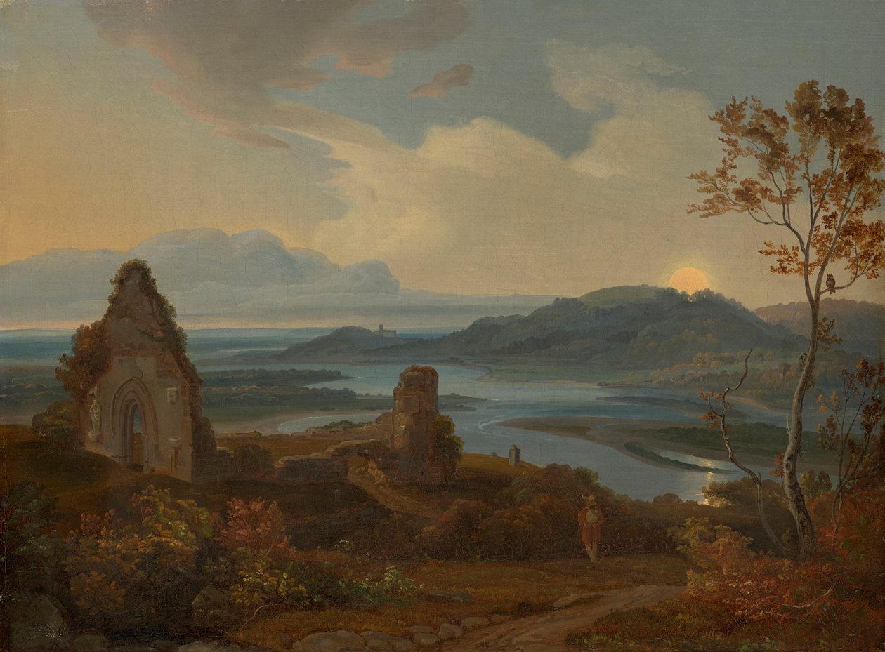 Paesaggio fluviale con rovina della chiesa da Carl Rottmann
