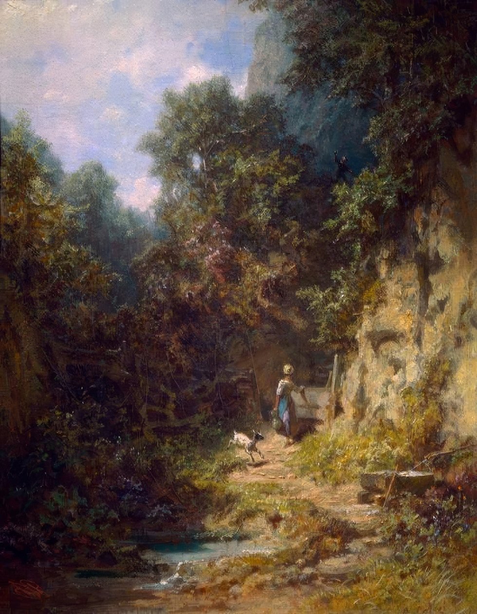 Ragazza con capra, salutata da un cacciatore da Carl Spitzweg