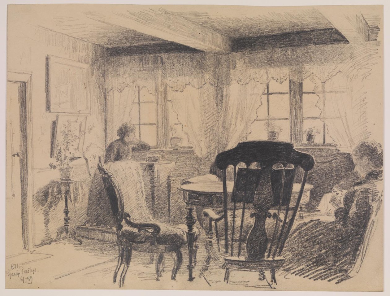 Hjarup presbiterio. Stanza con due donne che cuciono da Carl Thomsen