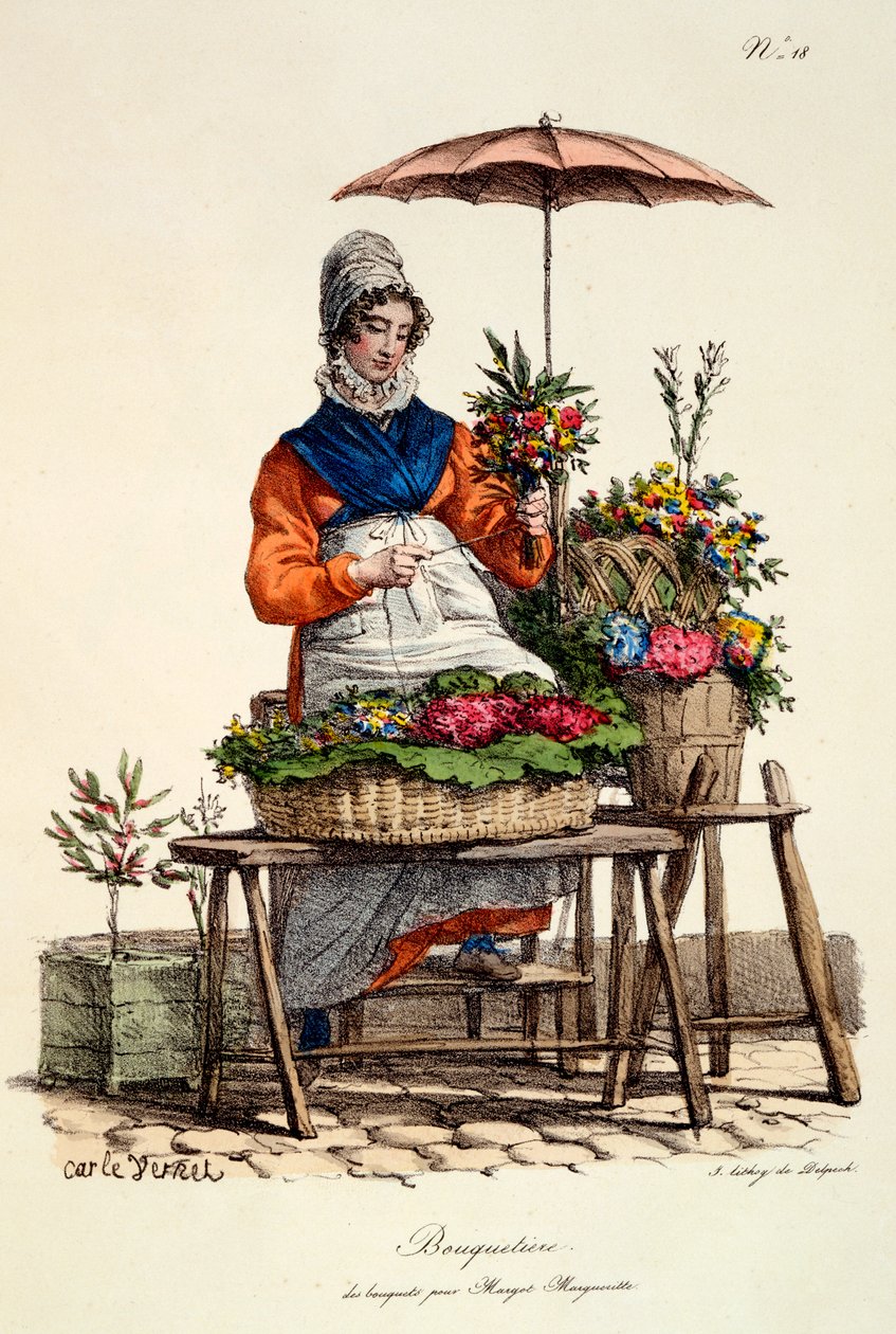 Bouquetiere des bouquets pour Margot Margueritte, stampa realizzata da Delpeck, da 