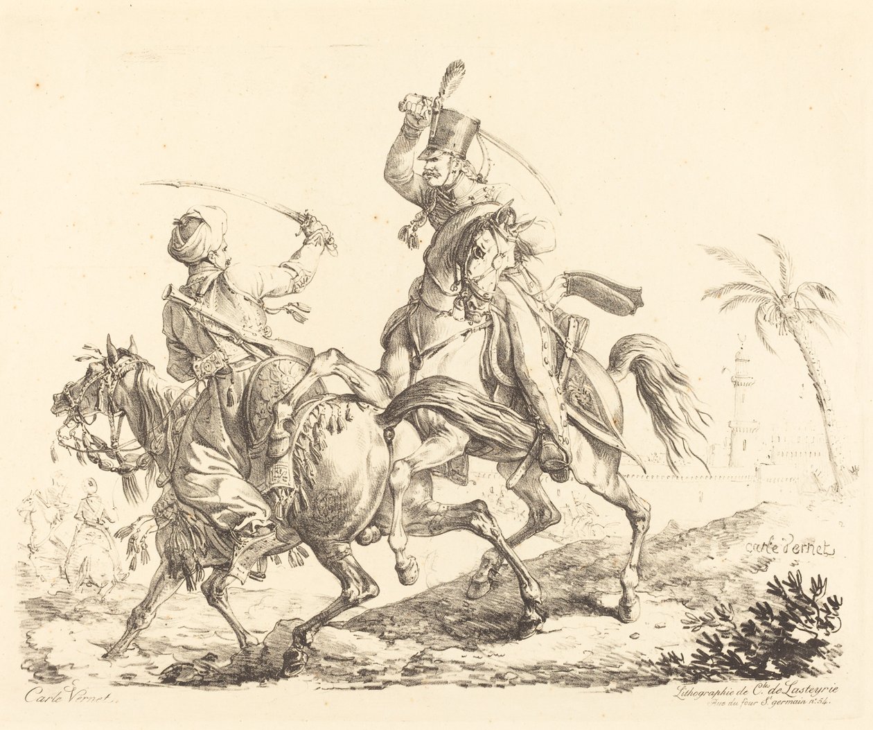 Ussaro che colpisce un Mamelucco da Carle Vernet
