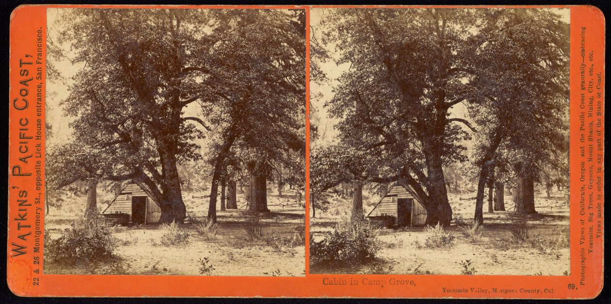 Capanna nel Camp Grove, Yosemite Valley, Contea di Mariposa, Cal. da Carleton E. Watkins