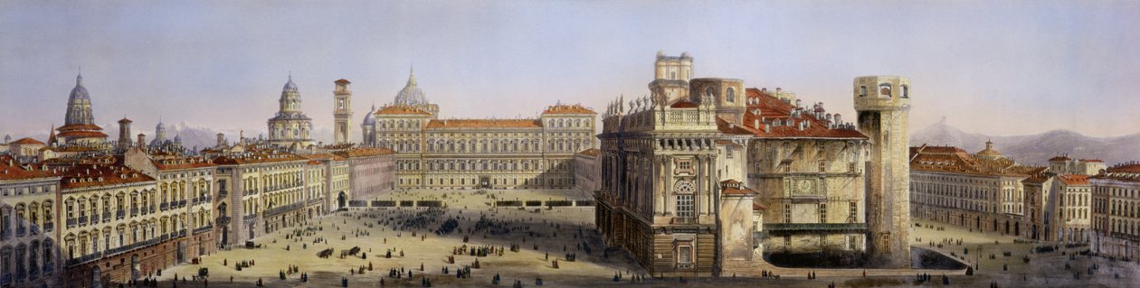 Piazza Castello, Torino, inciso da F. Citterio da Carlo Bossoli