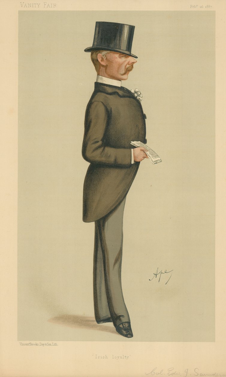 Colonnello Edward J Saunderson, Lealtà irlandese, 26 febbraio 1887, caricatura di Vanity Fair da Carlo Pellegrini