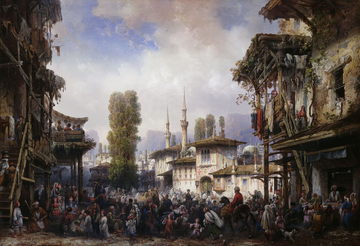 Piazza dei Tartari, Bahceka, 1854 da Carlo Bossoli