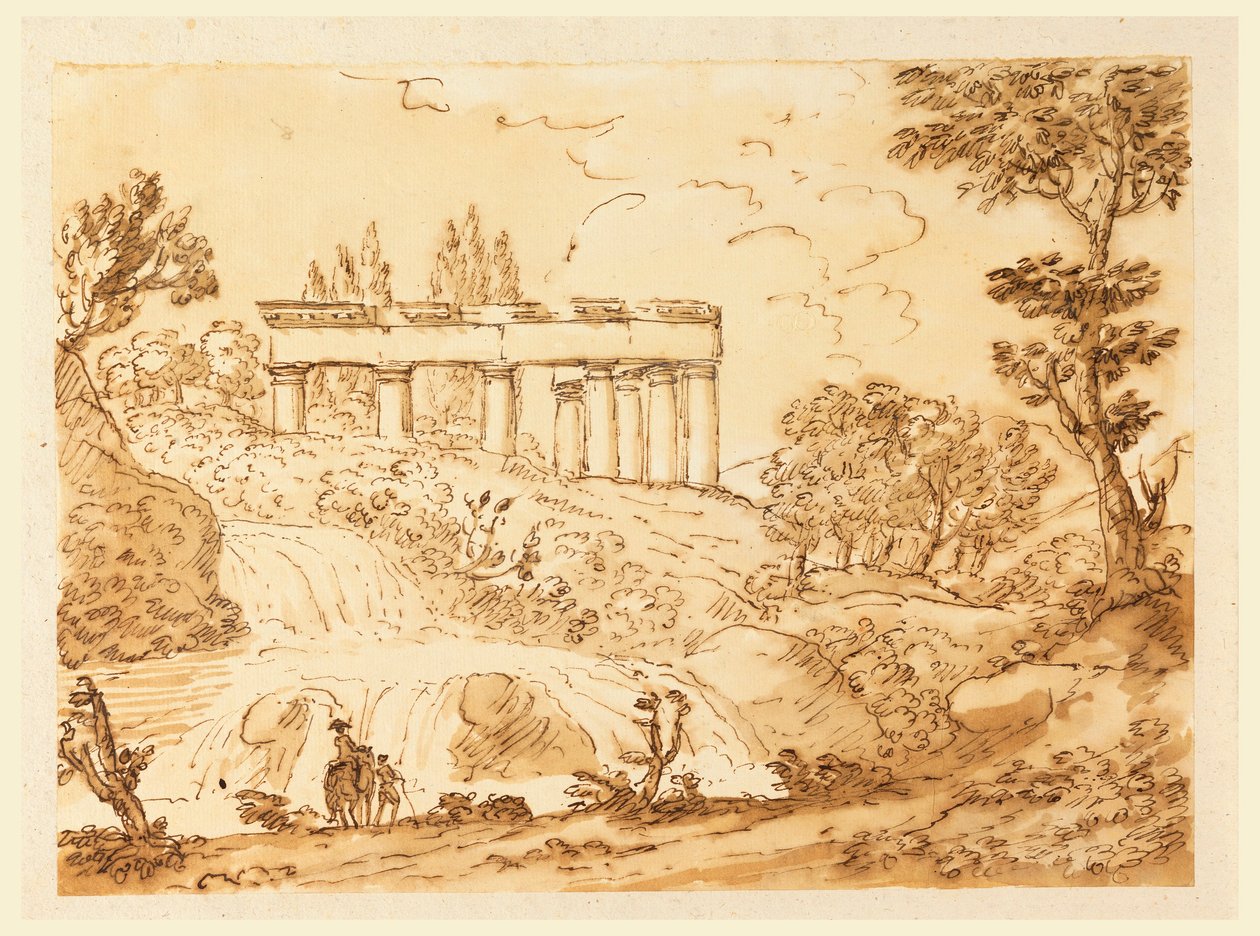 Disegno, Paesaggio con rovine di un tempio, 1770-1786 da Carlo Marchionni