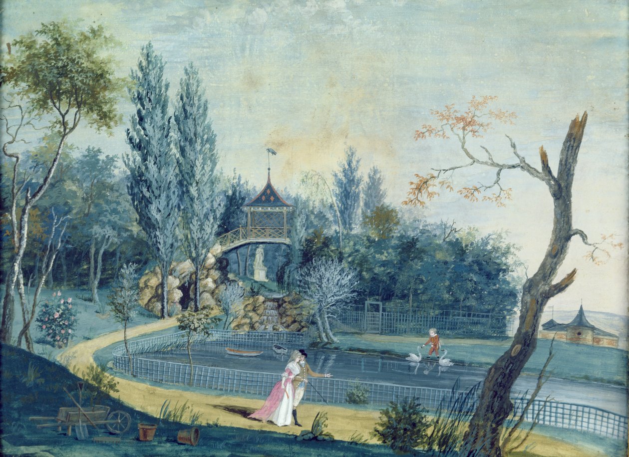 Il Lago e il Padiglione Cinese nel Parco a Le Raincy, c.1754-93 da Louis Carrogis dit Carmontelle