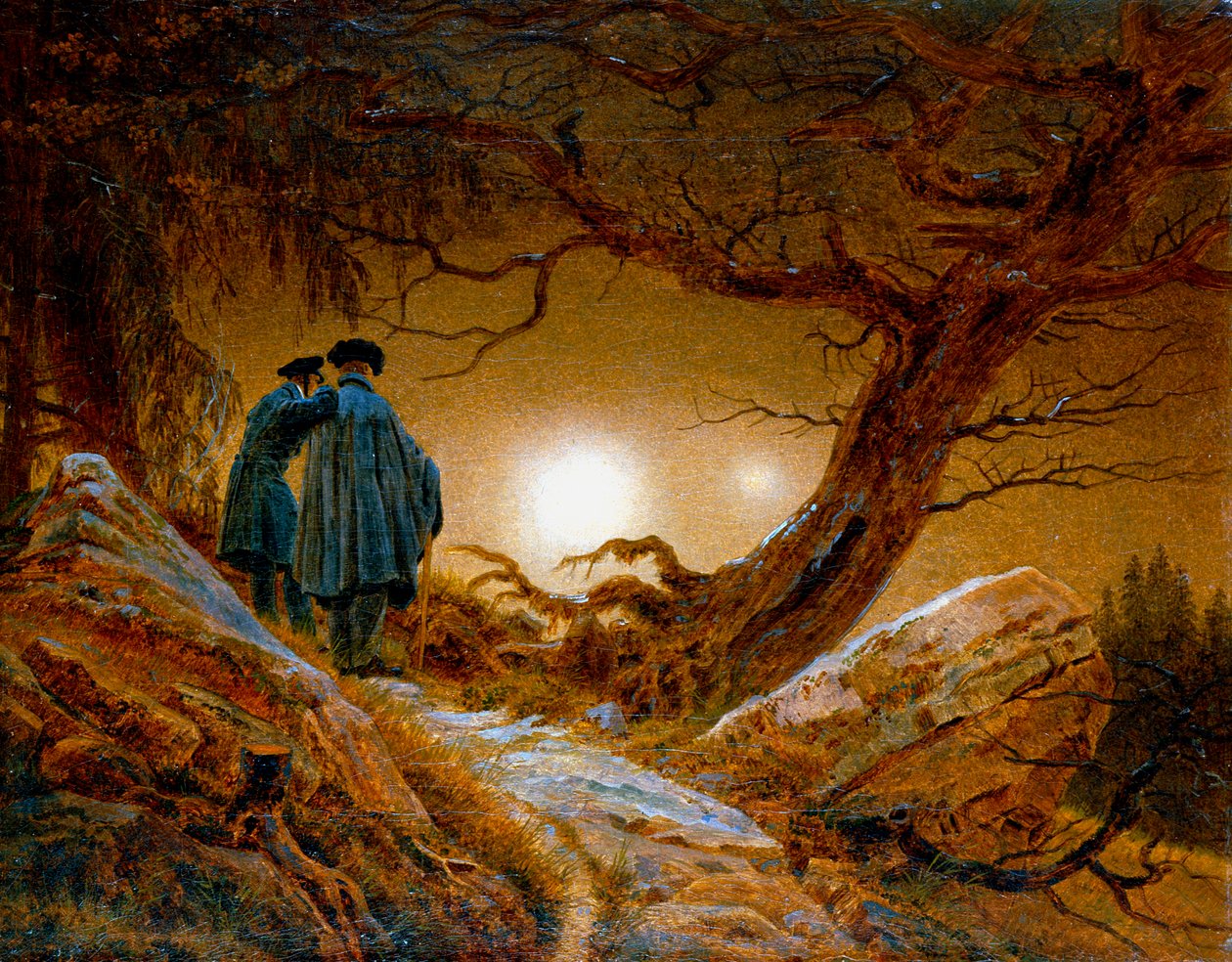 Due uomini che contemplano la luna, c1825-1830 da Caspar David Friedrich