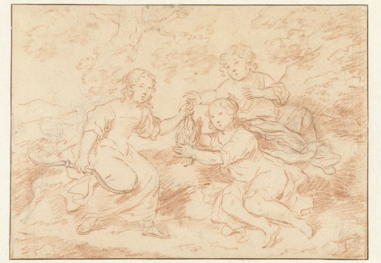 Tre bambini in un paesaggio da Caspar Netscher (possibly)