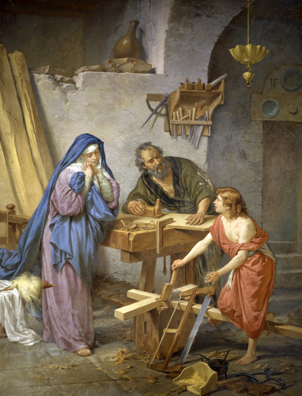 Giuseppe, Maria e Gesù nella falegnameria da Cesare Maccari