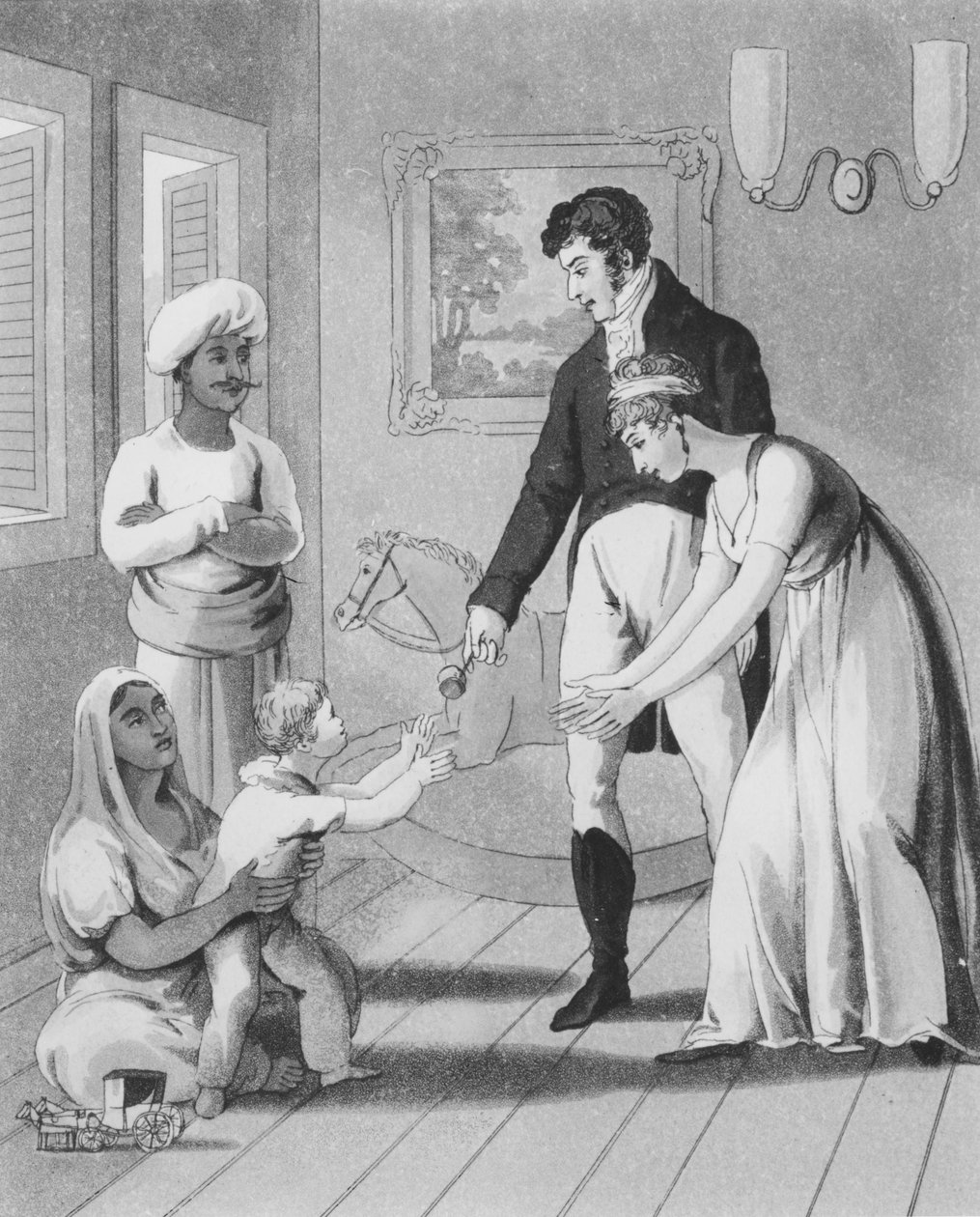 Una signora europea e la sua famiglia, assistita da un