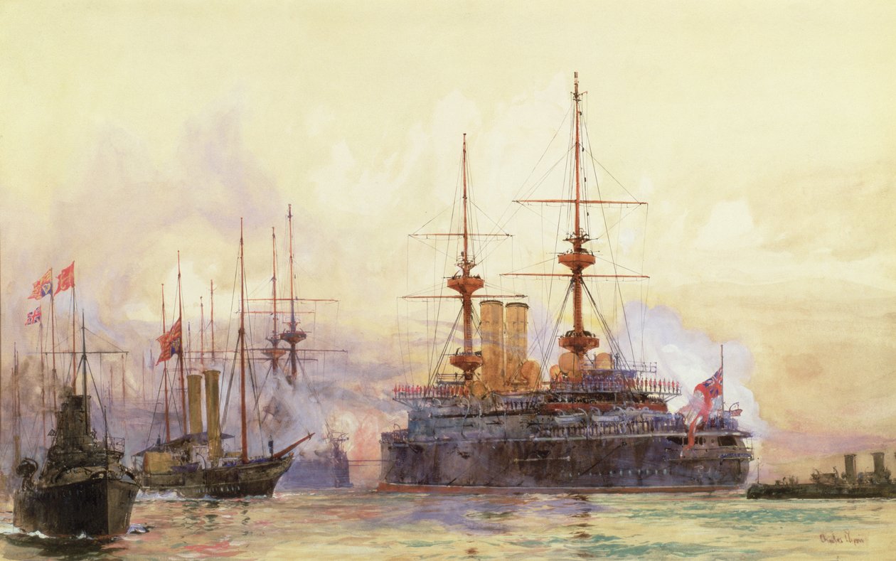 Il Principe George a Spithead. Il requiem navale della Regina Vittoria da Charles Edward Dixon