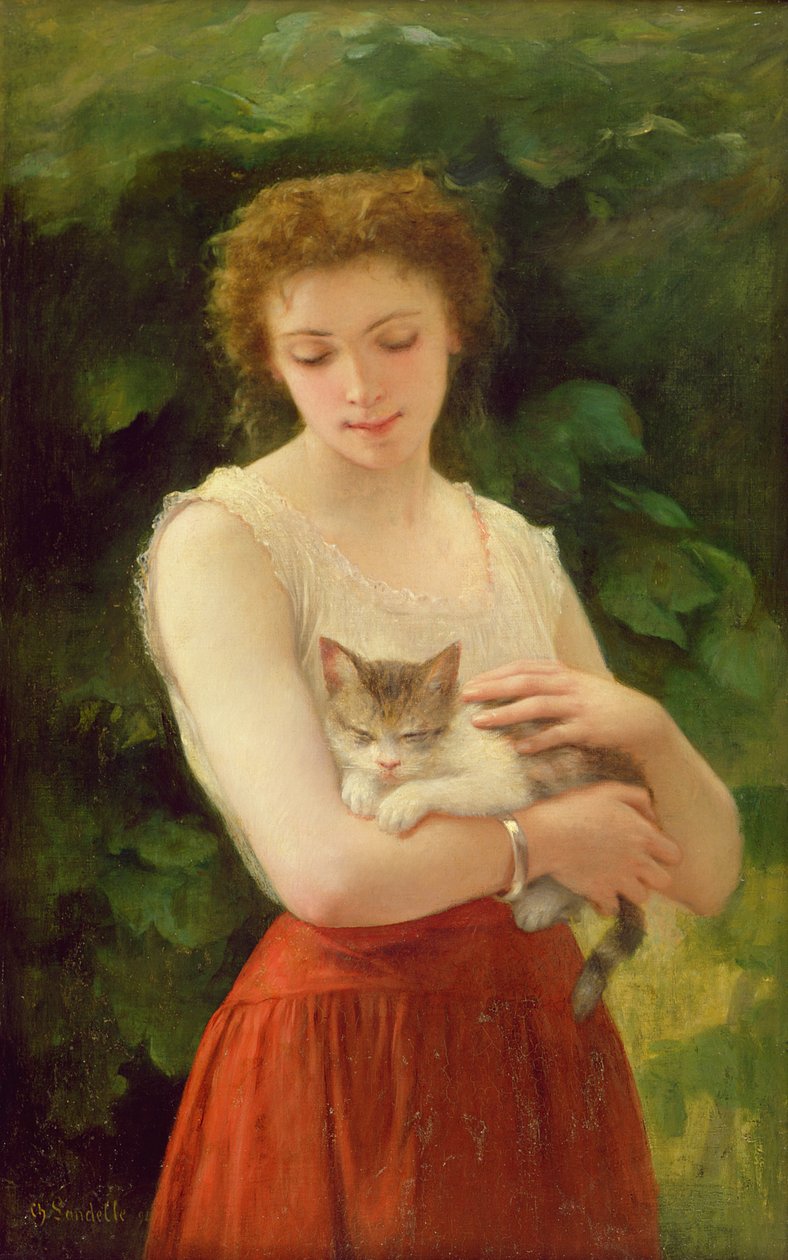 Ragazza di campagna e il suo gattino da Charles Landelle